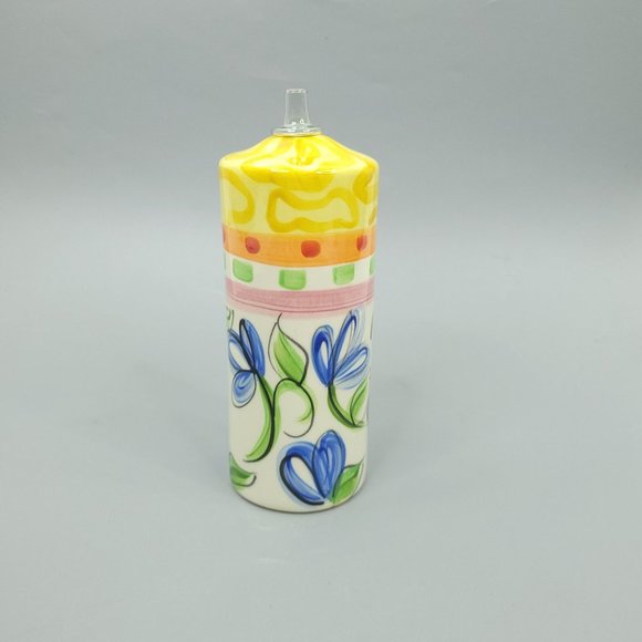 Vicki Carroll Pottery Ceramic Oil Lamp Vintage Yellow Blue White Floral Decor - Picture 10 of 12